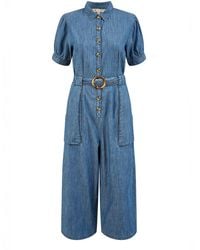 Yumi' - Cotton Chambray Button Up Jumpsuit - Lyst
