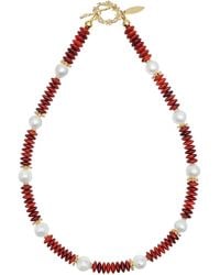 Farra - Bamboo Coral With Freshwater Pearls Statement Necklace - Lyst