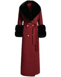 Hortons England - Mayfair Cashmere Long Coat Burgundy Fur - Lyst