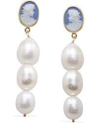 Vintouch Italy - Portrait Of A Girl Sky Cameo And Pearl Earrings - Lyst