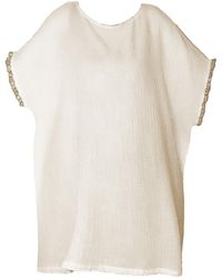 Haris Cotton - Loose Fit Textured Cotton Blouse With Lace Trim Ecru - Lyst