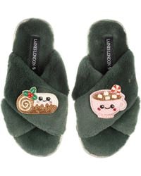 Laines London - Classic Slippers With Christmas Laines Lovable Yule Log & Hot Chocolate Brooches - Lyst
