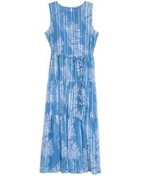 Niza - Floral Print Midi Dress With Short Sleeves And Belt - Lyst