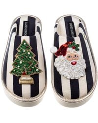 Laines London - Flatform Stripe Closed Toe Slippers With Christmas Tree & Santa Clause Brooches - Lyst