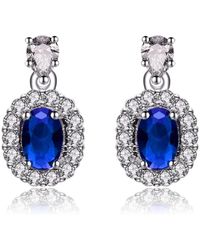 Genevive Jewelry - Sterling Silver Sapphire Cubic Zirconia Halo Drop Earrings - Lyst