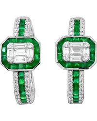 Artisan - Baguette Emerald And Diamond Hoop Earrings - Lyst