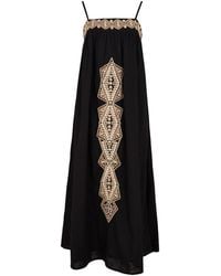Raffya - Sapphire Spaghetti Strap Embroidered Maxi Dress - Lyst