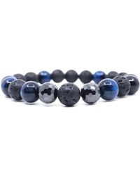 Shar Oke - Blue Tiger's Eye, Black Cubic Zirconia & Black Lava Beaded Bracelet - Lyst