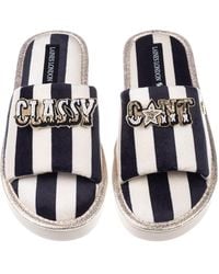 Laines London - Flatform Stripe Open Toe Slippers With Classy C*Nt Brooches - Lyst