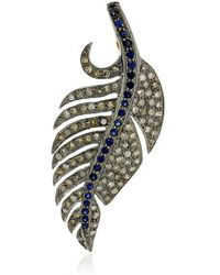 Artisan - Pave Diamond Feather Sapphire 18k Gold 925 Sterling Silver Pendant Jewelry - Lyst