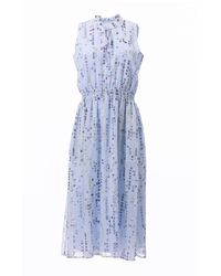 Carloslines - Sleeveless Smocked Waist Tie Front Dress With Pockets - Lyst