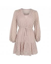 Modenaire - Polka Dot Embroidered Lace Dress With V-Neck And Tie Waist - Lyst