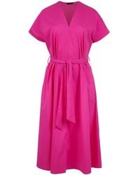 Conquista - Fuchsia A Line Midi Dress With Belt - Lyst