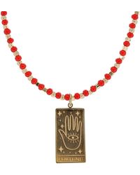 Ebru Jewelry - Good Fortune Tarot Card Gold Pendant Coral Beaded Necklace - Lyst