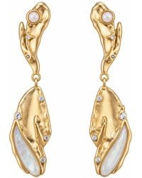 Rare Matters Jewelry - Sculptural Mother Of Pearl Leaf Drop Earrings Cz Organic Earrings - Lyst
