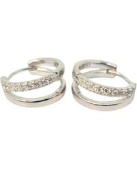 Harfi - Diamond April Birthstone Double Hoop Small Huggie Sterling Earrings - Lyst