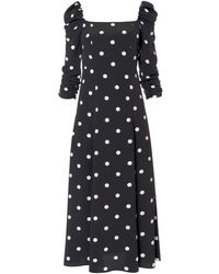AGGI by HALEWSKI - Amelie Walking Dots Puffed Sleeves Midi Dress - Lyst