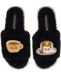 Laines London - Teddy Slider Slippers With Laines Lovables Coffee & Pancakes Brooches - Lyst