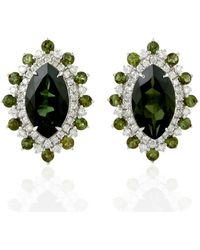 Artisan - White Gold Marquise Shape Diamond Stud Earrings Green Tourmaline Valentine Gift Jewelry For Women - Lyst