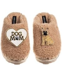 Laines London - Neutrals Teddy Closed Toe Slippers With Dog Mum/Mom & Fawn French Bulldog Brooches - Lyst