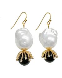 Farra - Baroque Pearls With Obsidian Timeless Earrings - Lyst