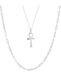 Spero London - Sterling Egyptian Ankh & Large Rectangular Chain Necklace - Lyst