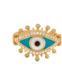 Ebru Jewelry - Turquoise & Diamond Spiritual Evil Eye Adjustable Gold Ring - Lyst