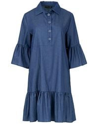 Conquista - Denim Bell Sleeve Dress With Ruffle Hem - Lyst