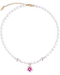 My Little Nature - Plumeria Flower And Glass Hearts Handmade Freshwater Pearl Necklace -Designer Pearl Wedding Necklace - Lyst