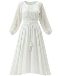 IZABELA MANDOIU - Midi Silk Voile Dress With Macramé Insets And Adjustable Waist - Lyst