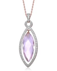 Genevive Jewelry - Rose Gold Plated On Sterling Silver Rhombus Shaped Light Purple Cubic Zirconia Pendant - Lyst