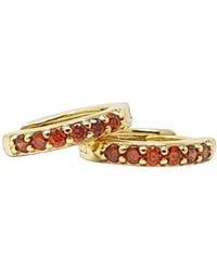 Harfi - Garnet January Birthstone Small Huggie Plated Hoop Earrings - Lyst