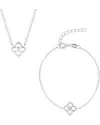 Spero London - Enamel Four Leaf Clover Necklace & Bracelet Set With Gemstone - Lyst