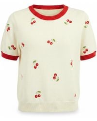 Yumi' - Ivory Cherry Cotton Knitted Top - Lyst