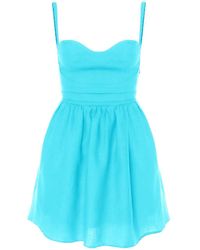 AVENUE No.29 - Linen Gathered Mini Dress With Straps - Lyst