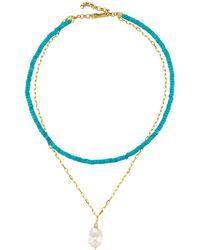 LINYA JEWELLERY - Pearl Stone Double Chain Necklace - Lyst