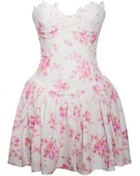 Miss Circle New York - Samara Floral Drop Waist Linen Corset Puffy Mini Dress - Lyst