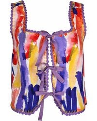 Lalipop Design - Abstract Print Linen Crop Top With Hand-Embroidered Detail - Lyst