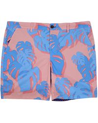 lords of harlech - Edward Monstera Floral Coral Flat Front Short - Lyst