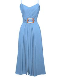 ALINA CERNĂTESCU - Simba Azure Linen Draped Cocktail Midi Dress With Front Slit - Lyst