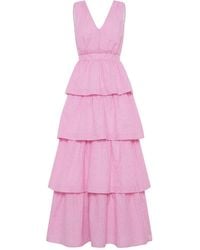Deer You - Kate Kissing Multi Tier Maxi Dress In Pink Gingham Print - Lyst