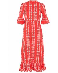 Rose & Nancy - Cat Coral Embroidered Midi Dress - Lyst