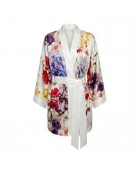 Vimissia - Wild Bloom Short Silk Kimono Style Robe - Lyst