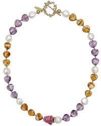 Farra - Heart Citrine And Amethyst With Raspberry And Pearls Necklace - Lyst