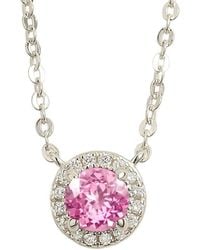 Juvetti - Mars Pastel Sapphire Round & Diamond Halo Necklace - Lyst