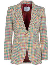 The Extreme Collection - Single Breasted Multicolour Plaid Cotton Blend Blazer With Three Patch Pockets Raven - Lyst