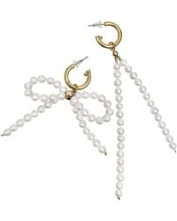Farra - Freshwater Pearls Butterfly Knot And Tassel Asymmetric Earrings - Lyst