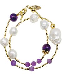 Farra - Baroque Pearl With Amethyst Double Layers Bracelet - Lyst