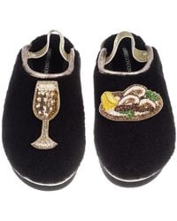 Laines London - Flatform Cloud Closed Toe Slippers With Oysters & Glass Of Fizz Brooches - Lyst
