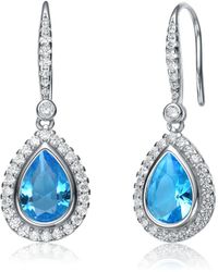 Genevive Jewelry - Sterling Silver Teardrop Blue Cubic Zirconia Accent Dangle Earrings - Lyst